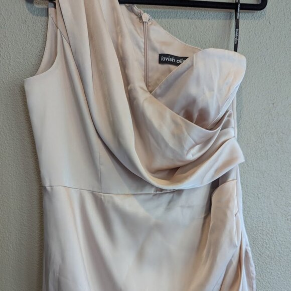 Lavish Alice * One-Shoulder Faux Wrap Dress * Champagne – Size 10 - Picture 3 of 6